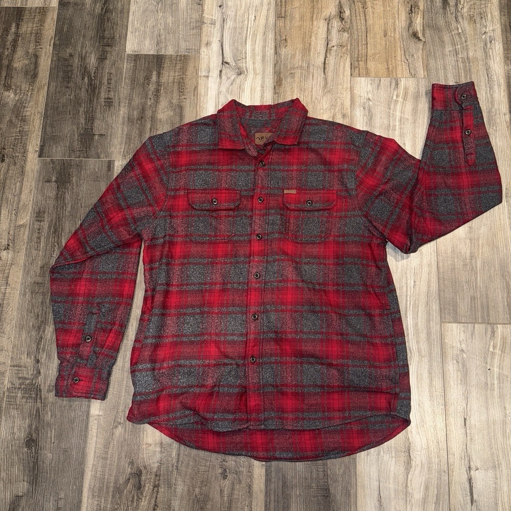 Orvis Shirt‎ Mens XL Red Flannel Buffalo Plaid Shacket Western Flap Pockets